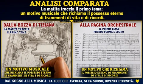 Tavola di analisi comparata tra il disegno e la pagina orchestrale