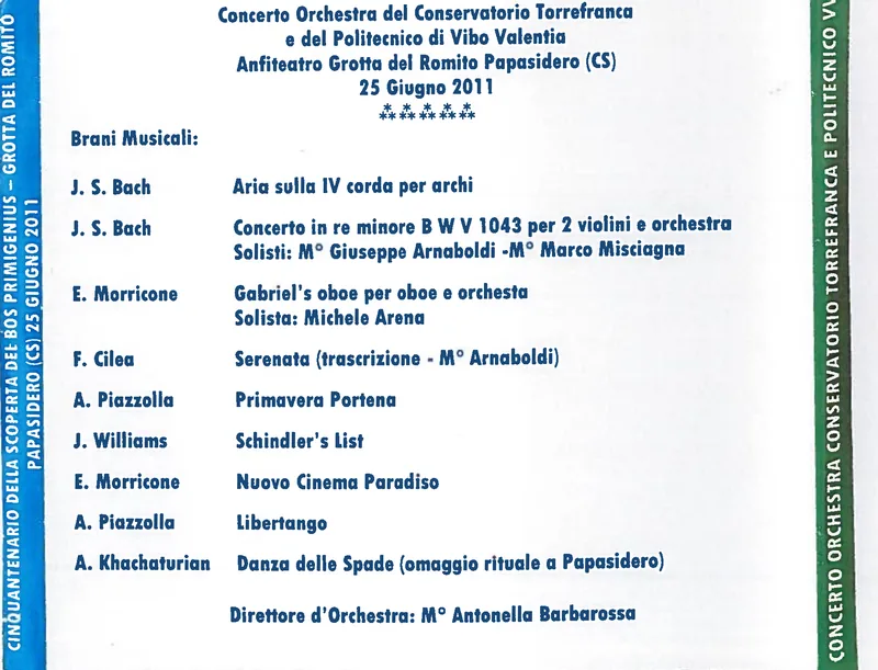 Retro: Bos 50th – programma concerto Papasidero 25 giugno 2011