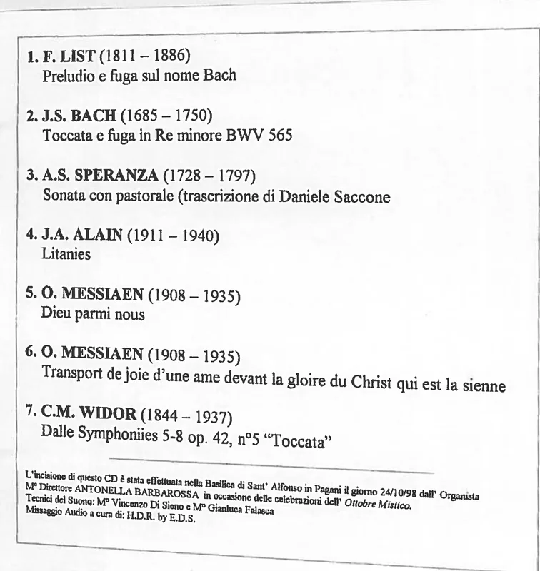 Retro: Ottobre Mistico – programma 24/10/1998 Basilica S. Alfonso