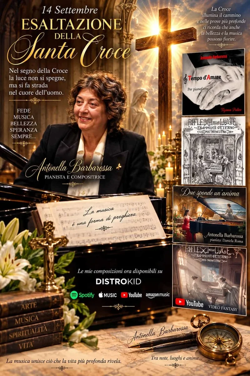 Locandina dell’Esaltazione della Santa Croce con Antonella Barbarossa al pianoforte