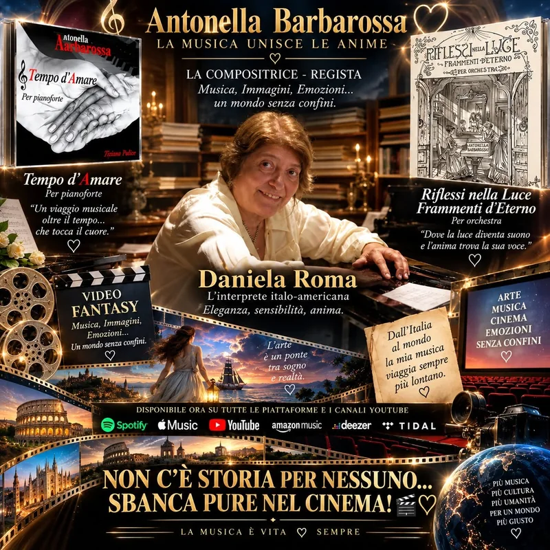 Grafica dedicata alla musica che unisce le anime con Antonella Barbarossa e Daniela Roma